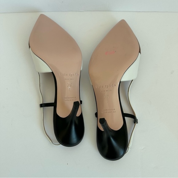 KateSpade Sabina pumps white brown leather with black and clear slingback straps - Picture 12 of 13